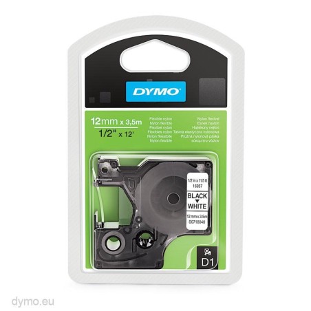 DYMO CINTA DE TRANSFERENCIA TERMICA D1 16957. NEGRO SOBRE BLANCO DE 12MMX3,5M. ETIQUETAS NYLON FLEXIBLE.