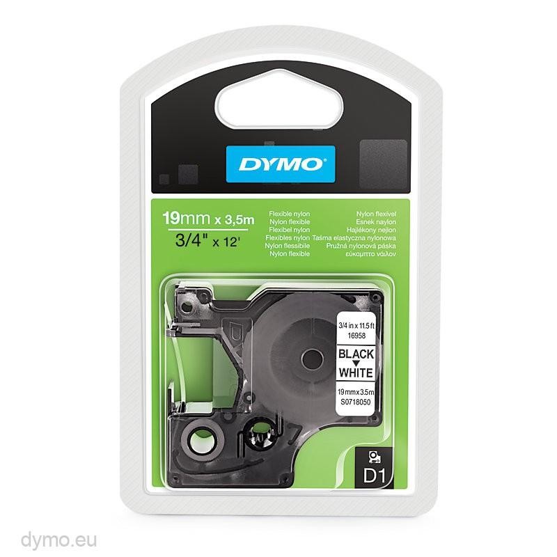 DYMO CINTA DE TRANSFERENCIA TÉRMICA D1 16958. ETIQUETAS ESTÁNDAR NEGRO SOBRE BLANCO DE 19MMX3,5M. NYLON FLEXIBLE AUTOADHESIVA. R
