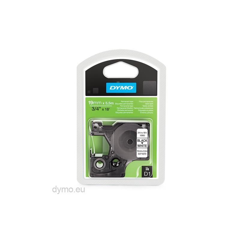 DYMO CINTA DE TRANSFERENCIA TÉRMICA D1 16960. ETIQUETAS ESTÁNDAR NEGRO SOBRE BLANCO DE 19MMX5,5M. POLIESTER AUTOADHESIVA PERMAME