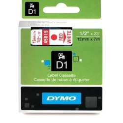 DYMO CINTA DE TRANSFERENCIA TERMICA D1 45015. ETIQUETAS ESTÁNDAR ROJO SOBRE BLANCO DE 12MMX7M. POLIESTER AUTOADHESIVA. ROTULADOR