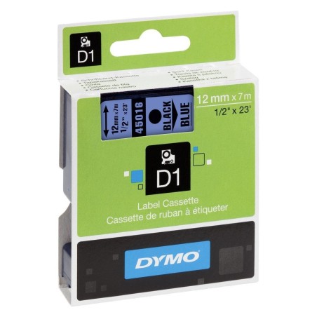 DYMO CINTA DE TRANSFERENCIA TERMICA D1 45016. ETIQUETAS ESTÁNDAR NEGRO SOBRE AZUL DE 12MMX7M.POLIESTER AUTOADHESIVA. ROTULADORA