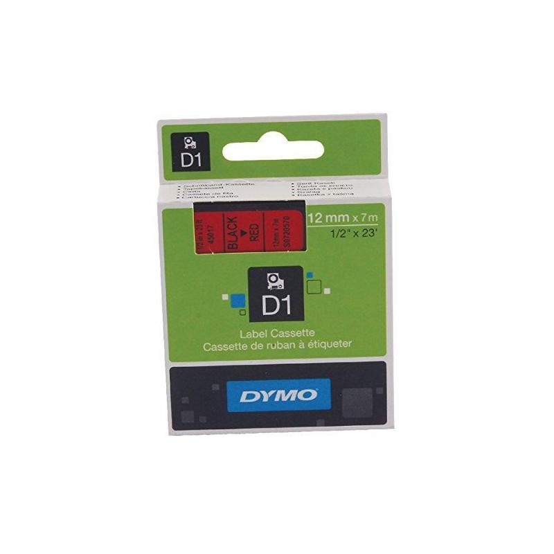 DYMO CINTA DE TRANSFERENCIA TERMCA D1 45017. ETIQUETAS ESTÁNDAR NEGRO SOBRE ROJO DE 12MMX7M. POLIESTER AUTOADHESIVA. ROTULADORA