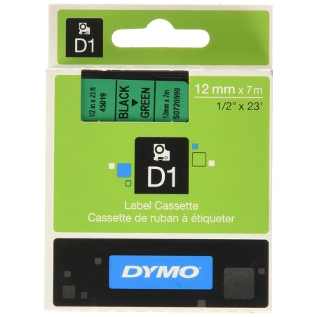 DYMO CINTA DE TRANSFERENCIA TERMICA D1 45019. ETIQUETAS ESTÁNDAR NEGRO SOBRE VERDE DE 12MMX7M.POLIESTER AUTOADHESIVA. ROTULADORA