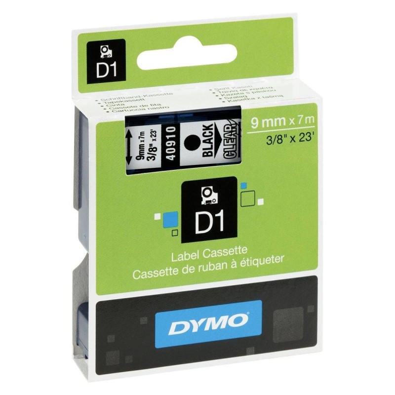 DYMO CINTA DE TRANSFERENCIA TERMICA D1 40910. ETIQUETAS ESTÁNDAR NEGRO SOBRE TRANSPARENTE DE 9MMX7M. POLIESTER AUTOADHESIVA. ROT