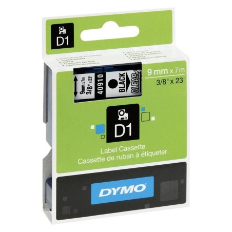 DYMO CINTA DE TRANSFERENCIA TERMICA D1 40910. ETIQUETAS ESTÁNDAR NEGRO SOBRE TRANSPARENTE DE 9MMX7M. POLIESTER AUTOADHESIVA. ROT