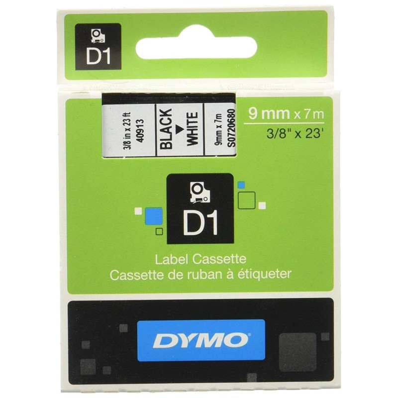 DYMO CINTA DE TRANSFERENCIA TERMICA D1 40913. ETIQUETAS ESTÁNDAR NEGRO SOBRE BLANCO DE 9MMX7M. POLIESTER AUTOADHESIVA. ROTULADOR
