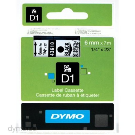 DYMO CINTA DE TRANSFERENCIA TERMICA D1 43610. NEGRO SOBRE TRANSPARENTE DE 6MMX7M. POLIESTER AUTOADHESIVA