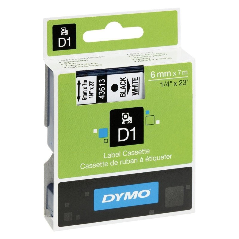 DYMO CINTA DE TRANSFERENCIA TERMICA D1 43613. ETIQUETAS ESTÁNDAR NEGRO SOBRE BLANCO 6MMX7M. POLIESTER AUTOADHESIVA.ROTULADORA LA