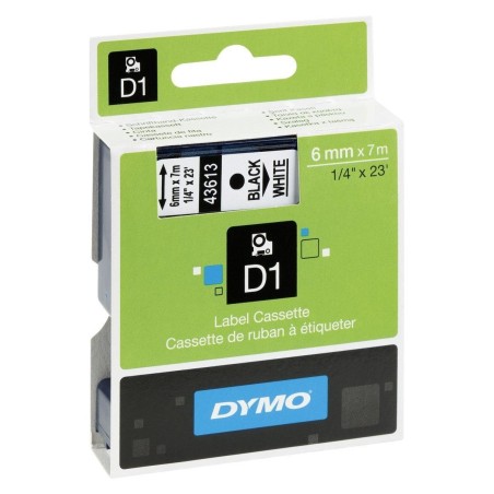 DYMO CINTA DE TRANSFERENCIA TERMICA D1 43613. ETIQUETAS ESTÁNDAR NEGRO SOBRE BLANCO 6MMX7M. POLIESTER AUTOADHESIVA.ROTULADORA LA