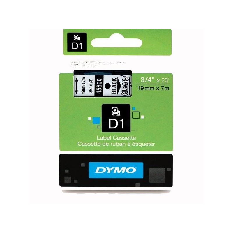 DYMO CINTA DE TRANSFERENCIA TÉRMICA D1 45800. ETIQUETAS ESTÁNDAR NEGRO SOBRE TRANSPARENTE DE 19MMX7M. POLIESTER AUTOADHESIVA. RO