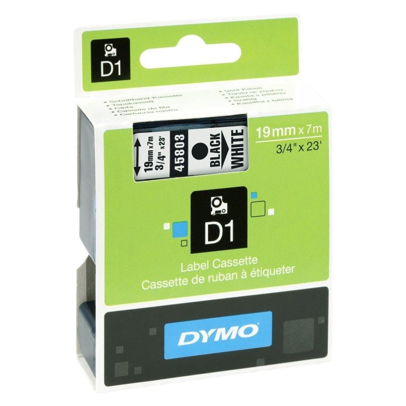 DYMO CINTA DE TRANSFERENCIA TERMICA D1 45803. ETIQUETAS ESTÁNDAR NEGRO SOBRE BLANCO DE 19MMX7M. POLIESTER AUTOADHESIVA. ROTULADO