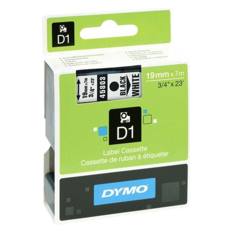 DYMO CINTA DE TRANSFERENCIA TERMICA D1 45803. ETIQUETAS ESTÁNDAR NEGRO SOBRE BLANCO DE 19MMX7M. POLIESTER AUTOADHESIVA. ROTULADO