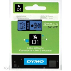 DYMO CINTA DE TRANSFERENCIA TÉRMICA D1 45806. ETIQUETAS ESTÁNDAR NEGRO SOBRE AZUL DE 19MMX7M. POLIESTER AUTOADHESIVA. ROTULADORA