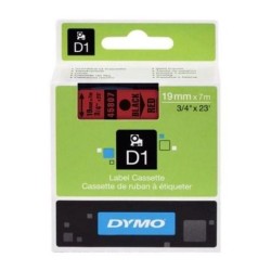DYMO CINTA DE TRANSFERENCIA TÉRMICA D1 45807. ETIQUETAS ESTÁNDAR NEGRO SOBRE ROJO DE 19MMX7M. POLIESTER AUTOADHESIVA. ROTULADORA