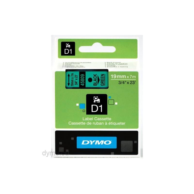 DYMO CINTA DE TRANSFERENCIA TERMICA D1 45809, ETIQUETAS ESTÁNDAR NEGRO SOBRE VERDE DE 19MMX7M POLIESTER AUTOADHESIVA. ROTULADORA