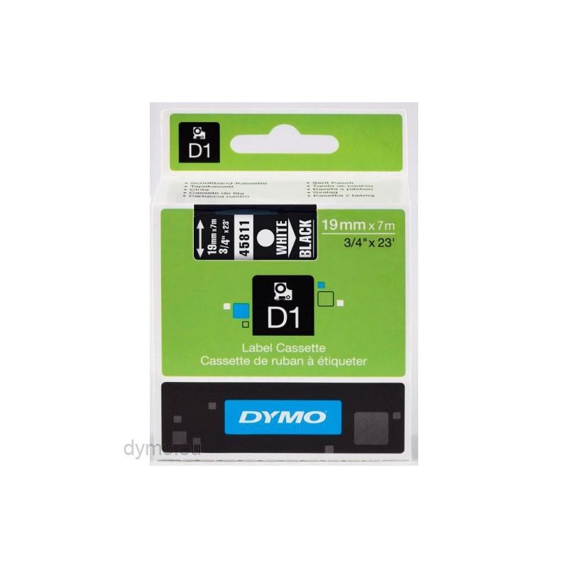 DYMO CINTA DE TRANSFERENCIA TÉRMICA D1 45811. ETIQUETAS ESTÁNDAR BLANCO SOBRE NEGRO DE 19MMX7M. POLIESTER AUTOADHESIVA. ROTULADO