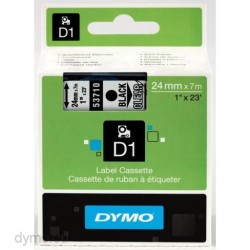 DYMO CINTA DE TRANSFERENCIA TERMICA D1 53710. ETIQUETAS ESTÁNDAR NEGRO SOBRE TRANSPARENTE DE 24MMX7M. POLIESTER AUTOADHESIVA. RO