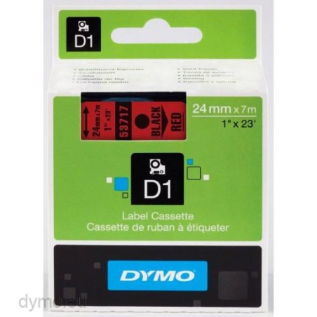 DYMO CINTA DE TRANSFERENCIA TERMICA D1 53717. ETIQUETAS ESTÁNDAR NEGRO SOBRE ROJO DE 24MMX7M. POLIESTER AUTOADHESIVA. ROTULADORA