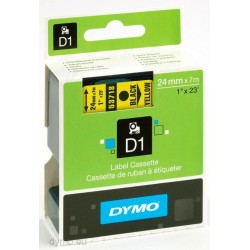 DYMO CINTA DE TRANSFERENCIA TERMICA D1 53718. ETIQUETAS ESTÁNDAR NEGRO SOBRE AMARILLO DE 24MMX7M. POLIESTER AUTOADHESIVA. ROTULA