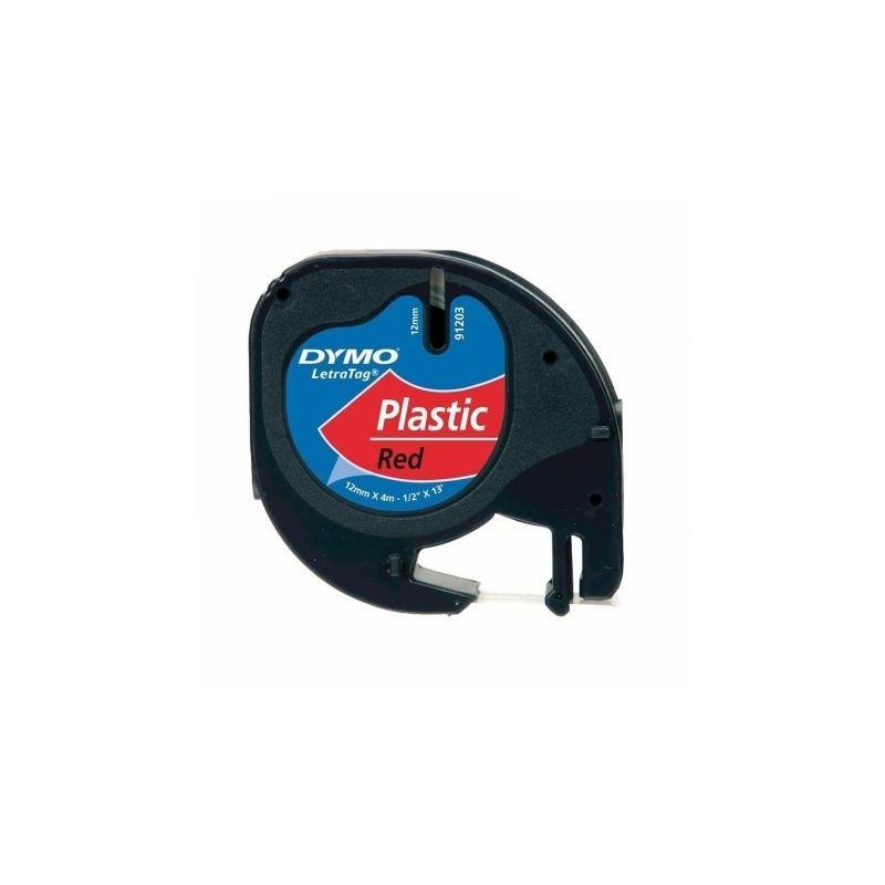 DYMO CINTA 91203, NEGRO SOBRE ROJO, DE 12MMX4M, DE PLÁSTICO. ROTULADORA LETRATAG