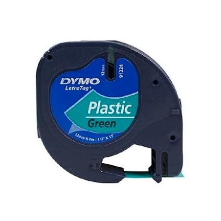 DYMO CINTA 91204, NEGRO SOBRE VERDE, DE 12MMX4M, DE PLÁSTICO. ROTULADORA LETRATAG