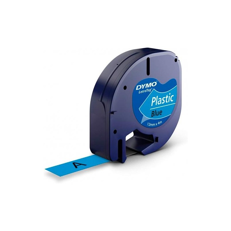 DYMO CINTA 91205, NEGRO SOBRE AZUL, DE 12MMX4M, DE PLÁSTICO. ROTULADORA LETRATAG