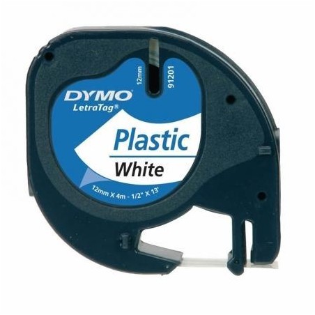 DYMO CINTA 91201, NEGRO SOBRE BLANCO, DE 12MMX4M, DE PLÁSTICO. ROTULADORA LETRATAG