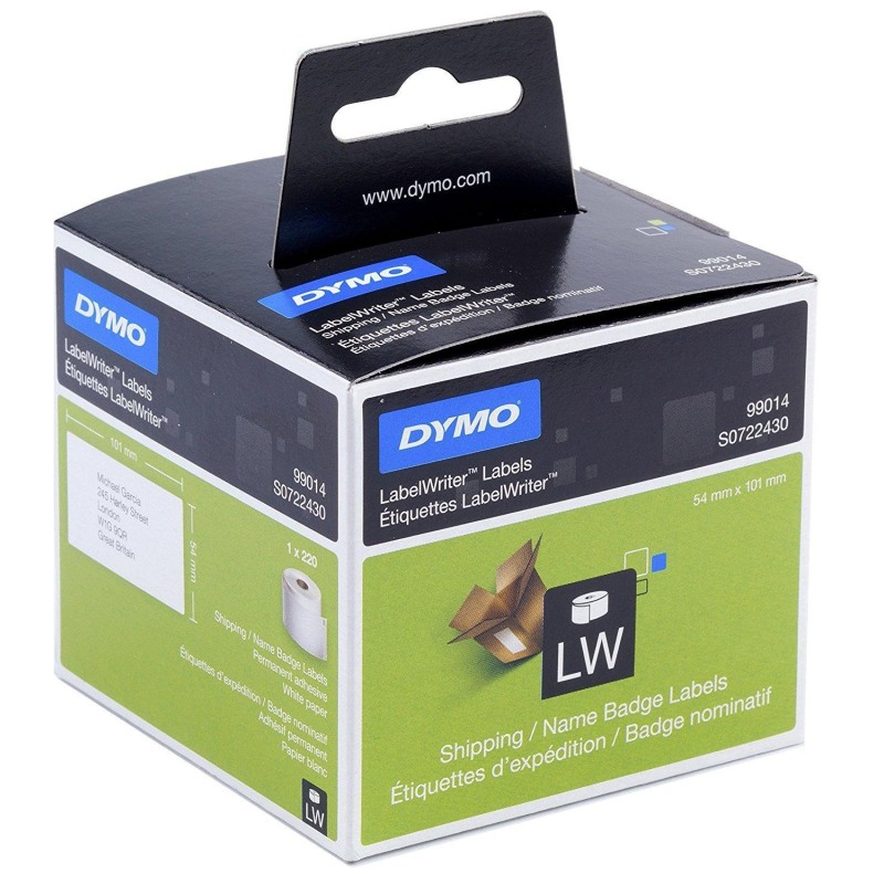 DYMO ETIQUETAS DE TRANSFERENCIA TERMICA LABEL WRITER 99014, NEGRO SOBRE BLANCO DE 54X101MM (A X L). ETIQUETAS GRANDES DE IDENTIF