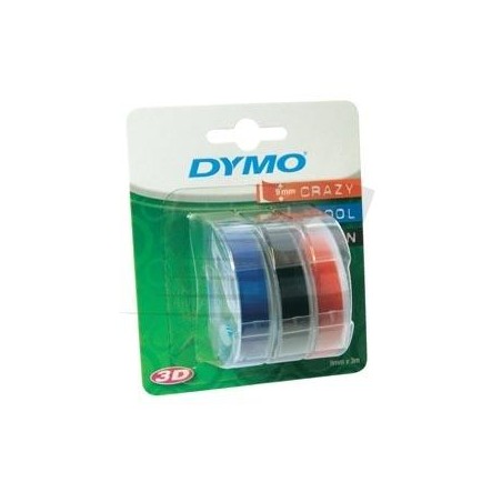 DYMO CINTA TRADICIONAL 84775, 9MMX3M NEGRO AZUL ROJO, BLISTER 3 UNIDADES