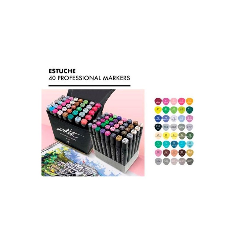 ALEX BOG ROTULADORES LUXURY CANVAS GAMA ARTIST DOBLE PUNTA FINA/BISELADA C/SURTIDOS ESTUCHE DE LUJO 40 UD