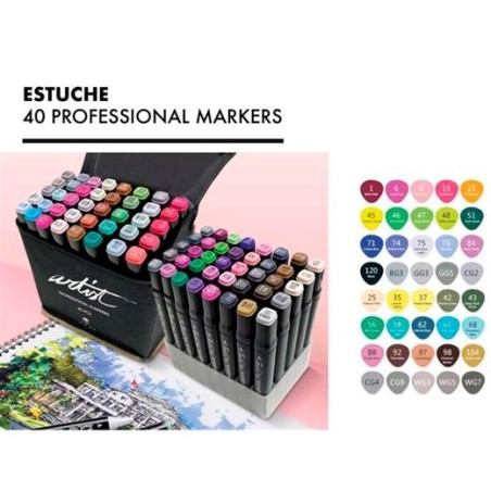 ALEX BOG ROTULADORES LUXURY CANVAS GAMA ARTIST DOBLE PUNTA FINA/BISELADA C/SURTIDOS ESTUCHE DE LUJO 40 UD