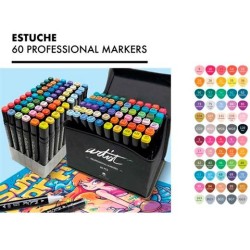 ALEX BOG ROTULADORES LUXURY CANVAS GAMA ARTIST DOBLE PUNTA FINA/BISELADA C/SURTIDOS ESTUCHE DE LUJO 60 UD