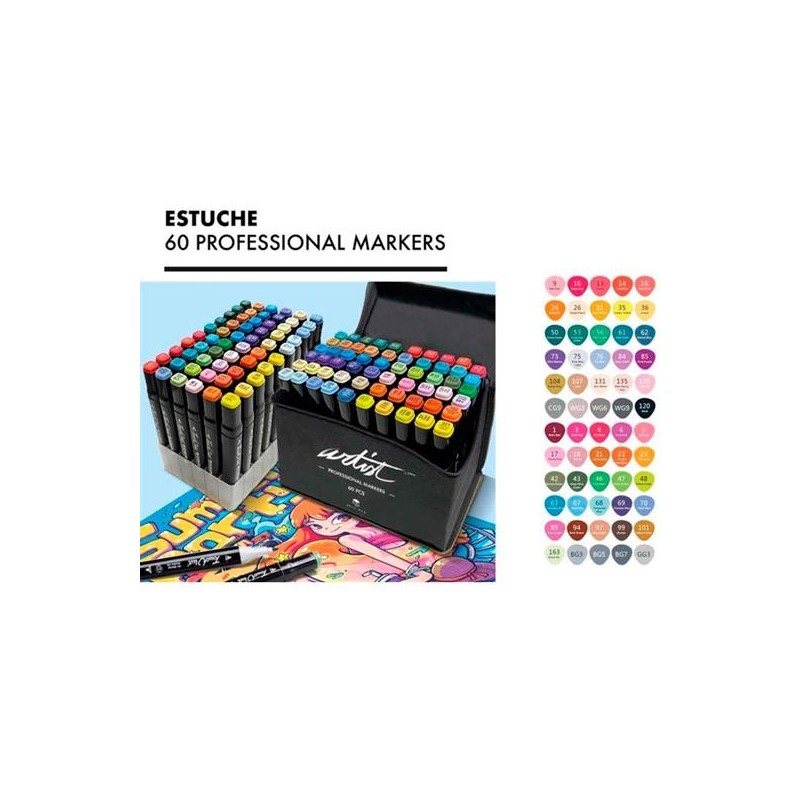 ALEX BOG ROTULADORES LUXURY CANVAS GAMA ARTIST DOBLE PUNTA FINA/BISELADA C/SURTIDOS ESTUCHE DE LUJO 60 UD