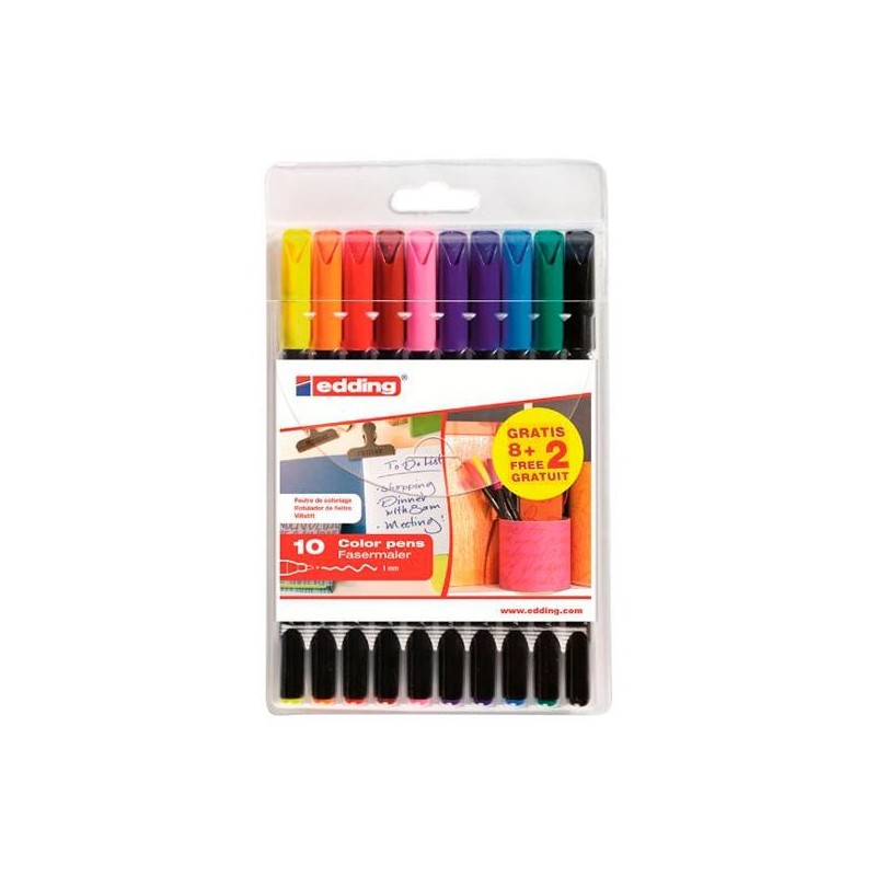 EDDING ROTULADOR 1200 PUNTA FINA C/SURTIDOS ESTUCHE DE 8+2 GRATIS