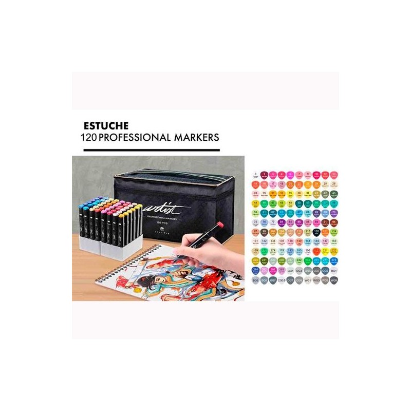 ALEX BOG ROTULADORES LUXURY CANVAS GAMA ARTIST DOBLE PUNTA FINA/BISELADA C/SURTIDOS ESTUCHE MALETÍN 120 UD