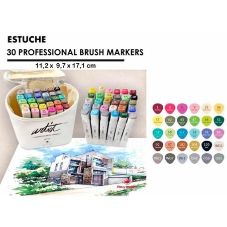 ALEX BOG ROTULADORES CANVAS LUXE PROFESSIONAL BRUSH MARKER DOBLE PUNTA BISELADA/PINCEL C/SURTIDOS ESTUCHE 30 UD