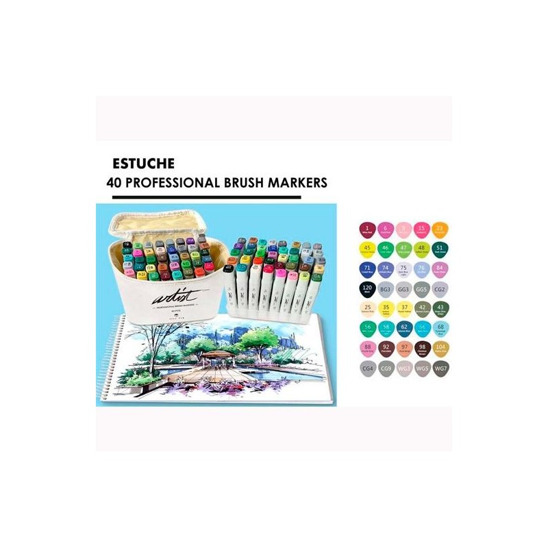 ALEX BOG ROTULADORES CANVAS LUXE PROFESSIONAL BRUSH MARKET DOBLE PUNTA BISELADA/PINCEL C/SURTIDOS ESTUCHE 40 UD