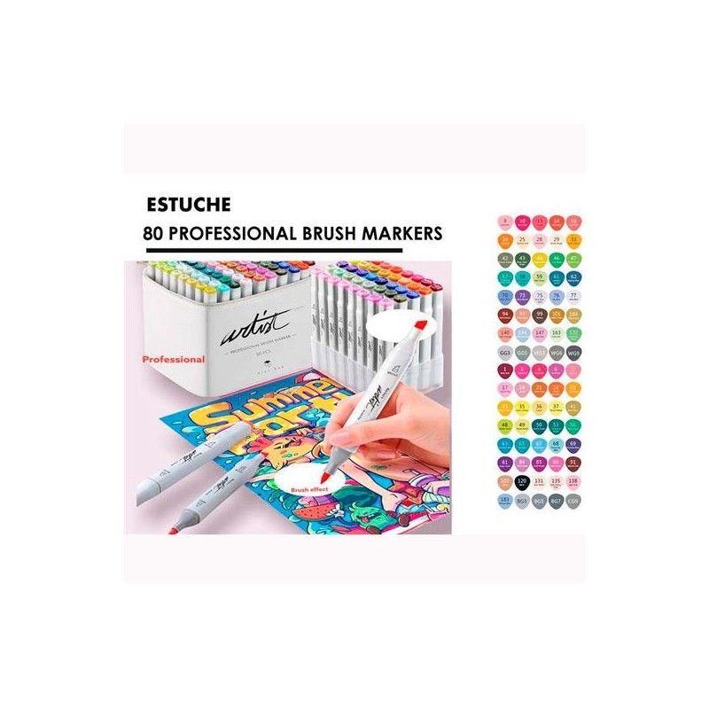 ALEX BOG ROTULADORES CANVAS LUXE PROFESSIONAL BRUSH MARKET DOBLE PUNTA BISELADA/PINCEL C/SURTIDOS ESTUCHE 80 UD