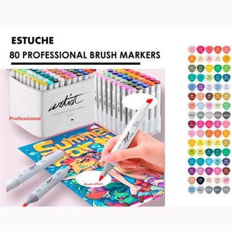 ALEX BOG ROTULADORES CANVAS LUXE PROFESSIONAL BRUSH MARKET DOBLE PUNTA BISELADA/PINCEL C/SURTIDOS ESTUCHE 80 UD
