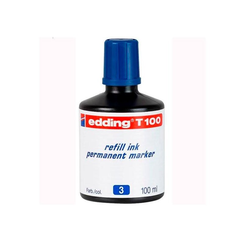 EDDING FRASCO DE TINTA T100 PARA ROTULADOR PERMANENTE 100ML AZUL