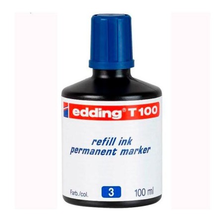 EDDING FRASCO DE TINTA T100 PARA ROTULADOR PERMANENTE 100ML AZUL