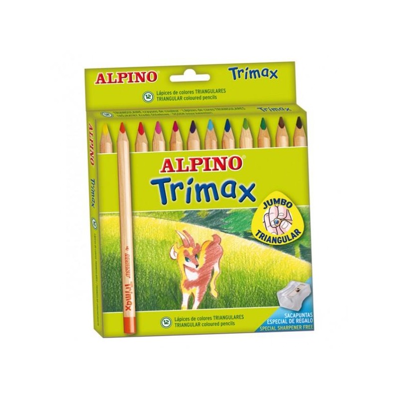 ALPINO LÁPICES DE COLORES TRIMAX 177MM + SACAPUNTAS C/SURTIDOS ESTUCHE 12 UD