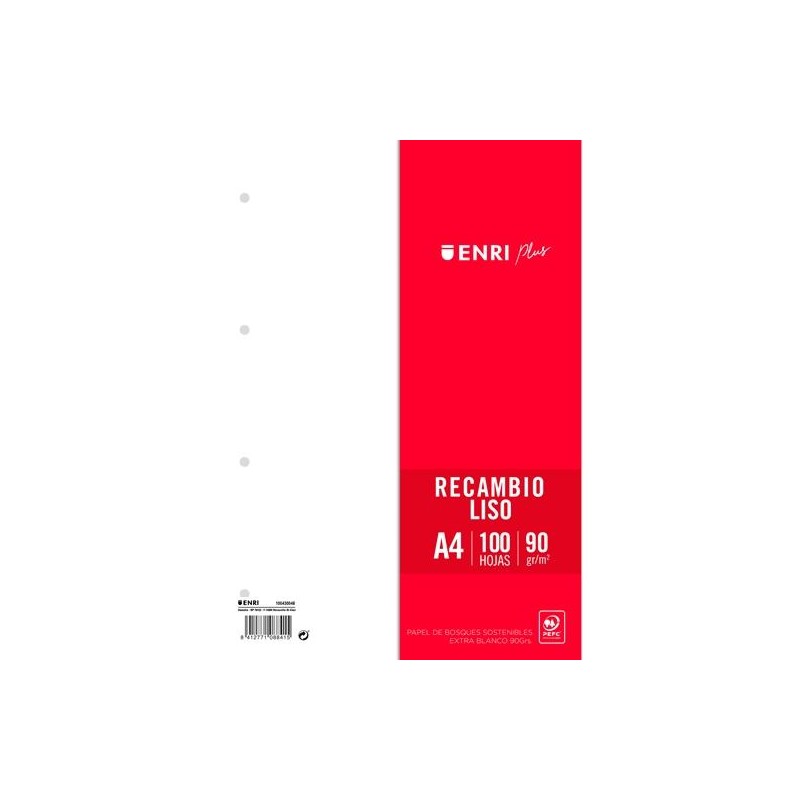 ENRI RECAMBIO PLUS 100H A4 90GR LISO 4 TALADROS BLANCO