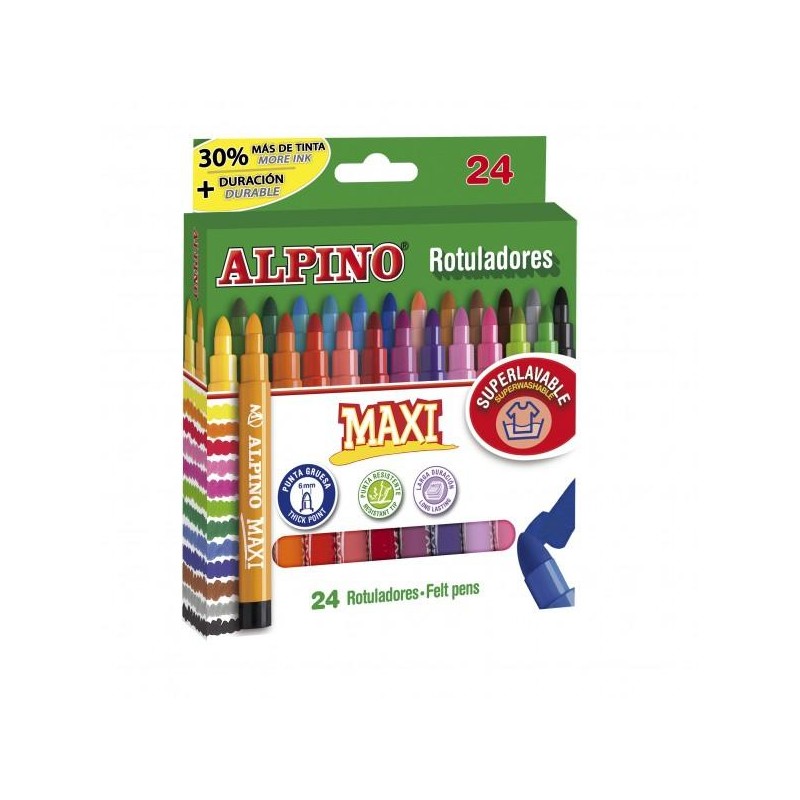 ALPINO ROTULADORES MAXI PUNTA GRUESA ESTUCHE DE 24 C/SURTIDOS