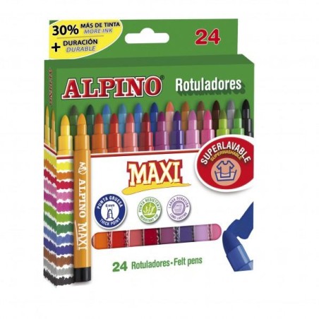 ALPINO ROTULADORES MAXI PUNTA GRUESA ESTUCHE DE 24 C/SURTIDOS