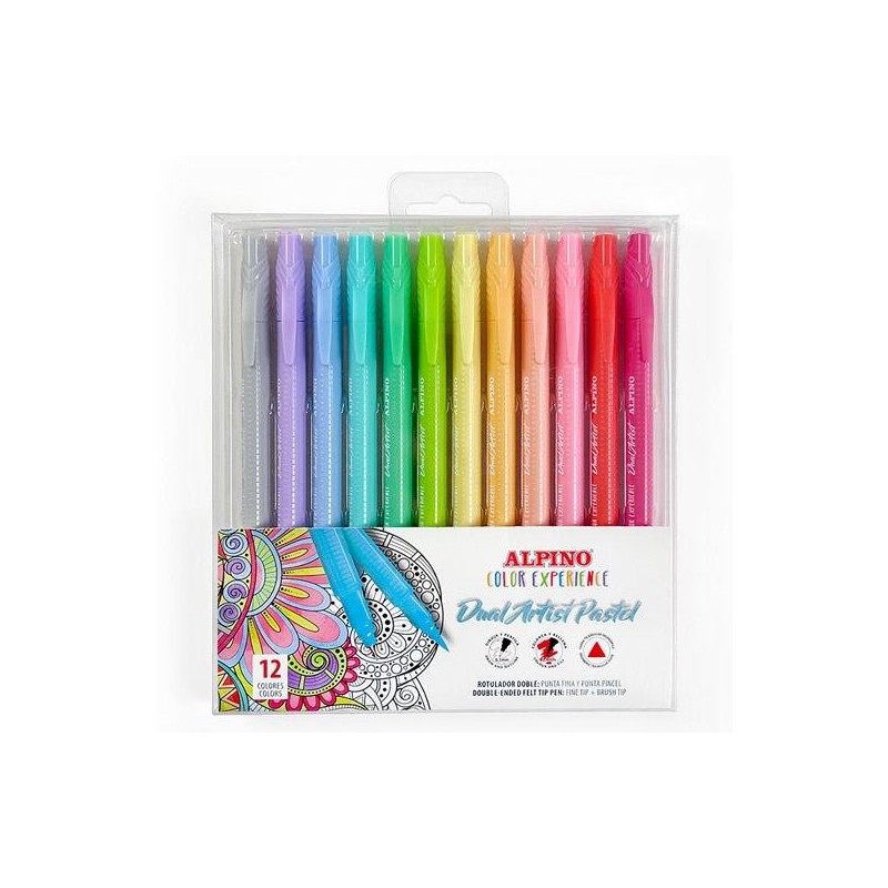 ALPINO ROTULADORES COLOR EXPERIENCE DUAL ARTIST PASTEL COLOR EXPERIENCE DOBLE PUNTA FINA/PINCEL C/SURTIDOS ESTUCHE 12 UD