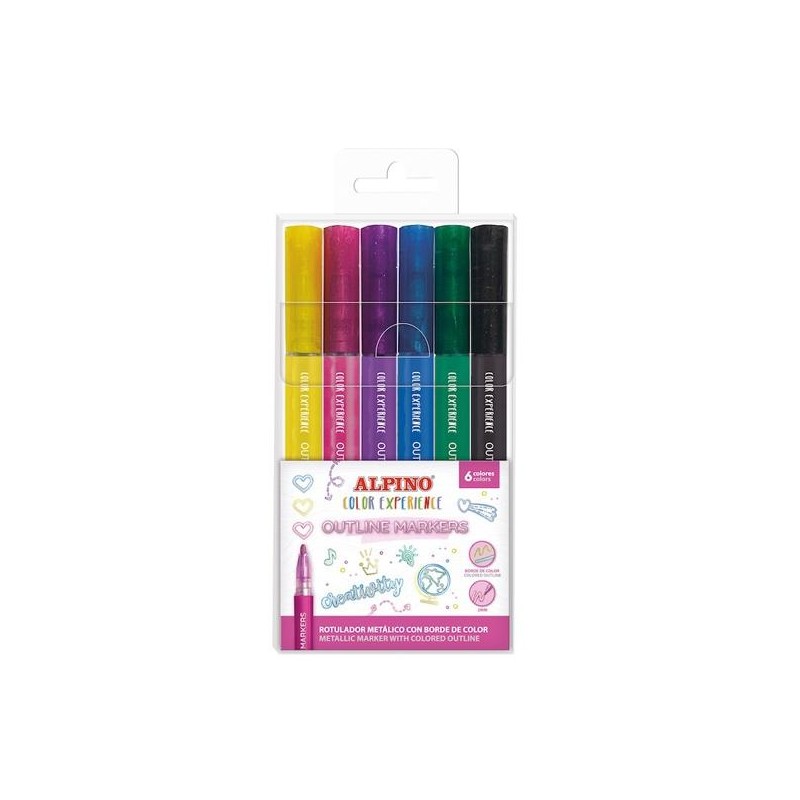 ALPINO ROTULADORES OUTLINE COLOR EXPERIENCE METÁLICOS BORDE DE COLOR SURTIDOS ESTUCHE 6 UD