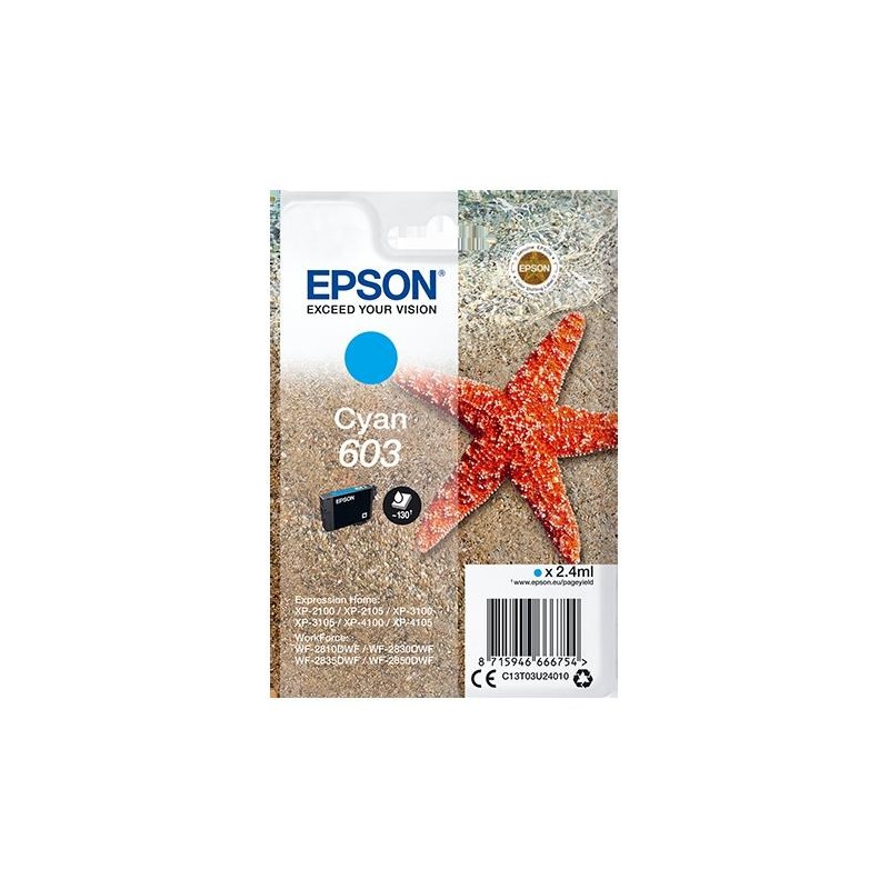EPSON TINTA CIAN XP-2100, 3100, 4100 / WF-2830DWF, 2850DW - Nº 603
