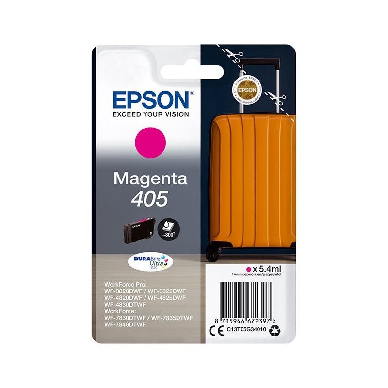 EPSON TINTA MAGENTA WORKFORCE PRO WF-3820DWF, 3825DWF, 4820DWF, 4825DWF, 4830DTWF, 7830DTWF, 7835DTWF, 7840DTWF - Nº 405