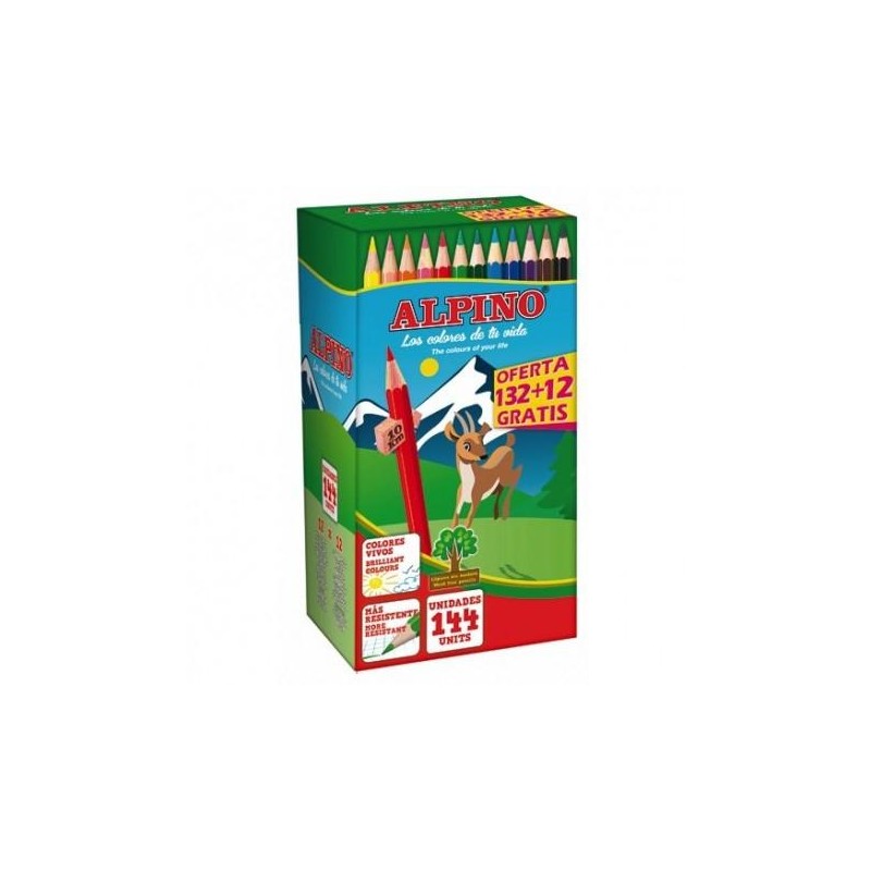 ALPINO LÁPICES DE COLORES FESTIVAL 175MM C/SURTIDOS CAJA 132+12 UD GRATIS